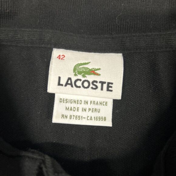Lacoste Polo Shirt Womens 42 Large Black Slim Fit Short Sleeve Cotton Stretch - Picture 2 of 6